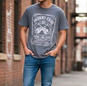 Zion Rootswear Johnny Cash Man In Black T-Shirt Size XL Gray